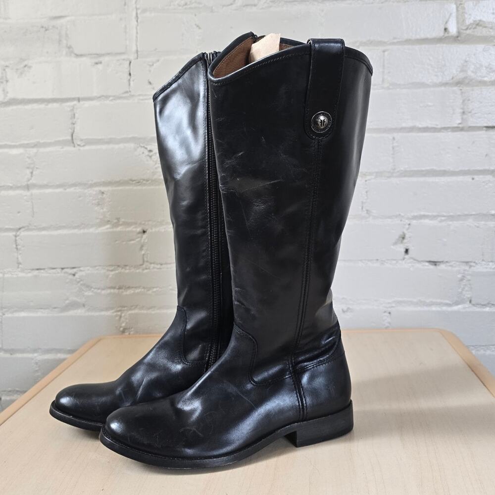 Frye Melissa Button Back Zip Tall Black Leather Riding Boots Women's Size 6B